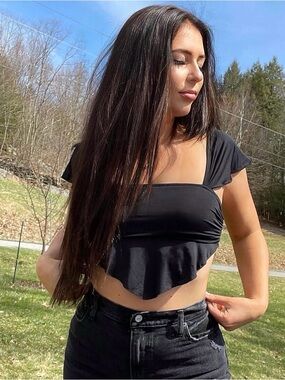 Urban Outfitters Black Ruffle-Hem Square Neck Crop Top